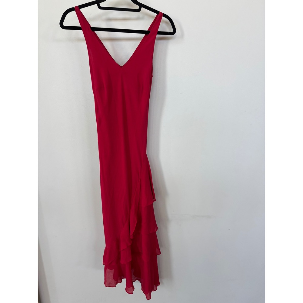 Linea Red 100% Silk Ruffle Tiered Maxi Dress V-Neck Formal Gown Womens Size 12